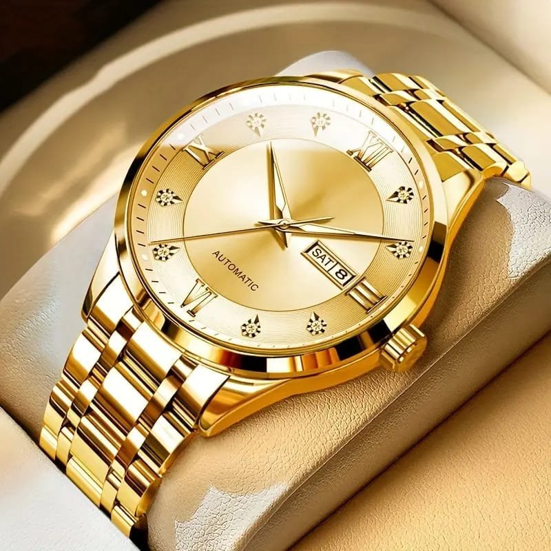 Dianpai Men's Luxury Automatic Mechanical Watch - Luminous Blue Dial, Roman Numerals, Date Display, Stainless Steel Band