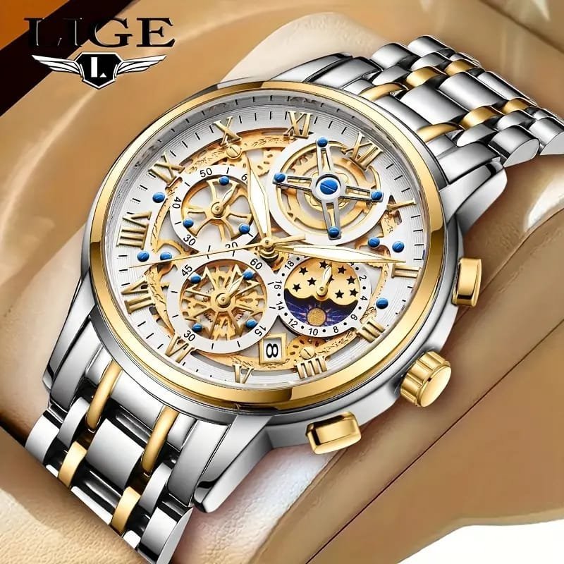 Dianpai Men's Luxury Automatic Mechanical Watch - Luminous Blue Dial, Roman Numerals, Date Display, Stainless Steel Band