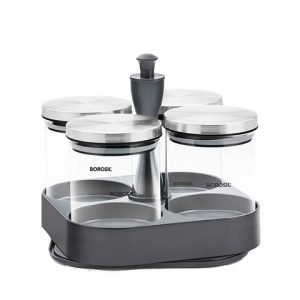 BOROSIL Set Of 4 Transparent Solid Air-Tight Spin-N-Store Glass Storage Container