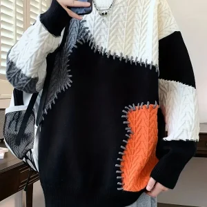 Men's Color-Block Knit Sweater - Soft and Warm for Autumn/Winter