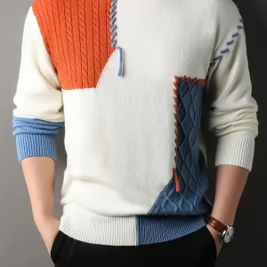 Men's Color-Block Knit Sweater - Soft and Warm for Autumn/Winter