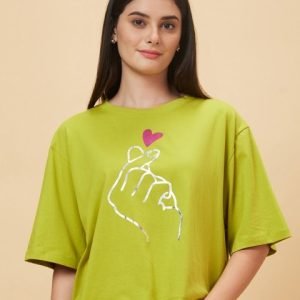 Globus Drop Shoulder Korean Graphic Printed Oversized Crop T-Shirt