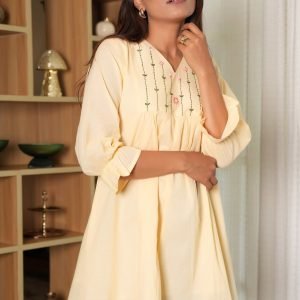 Light Peach A-Line Embroidered Tunic Top in Pure Cotton for Effortless Style