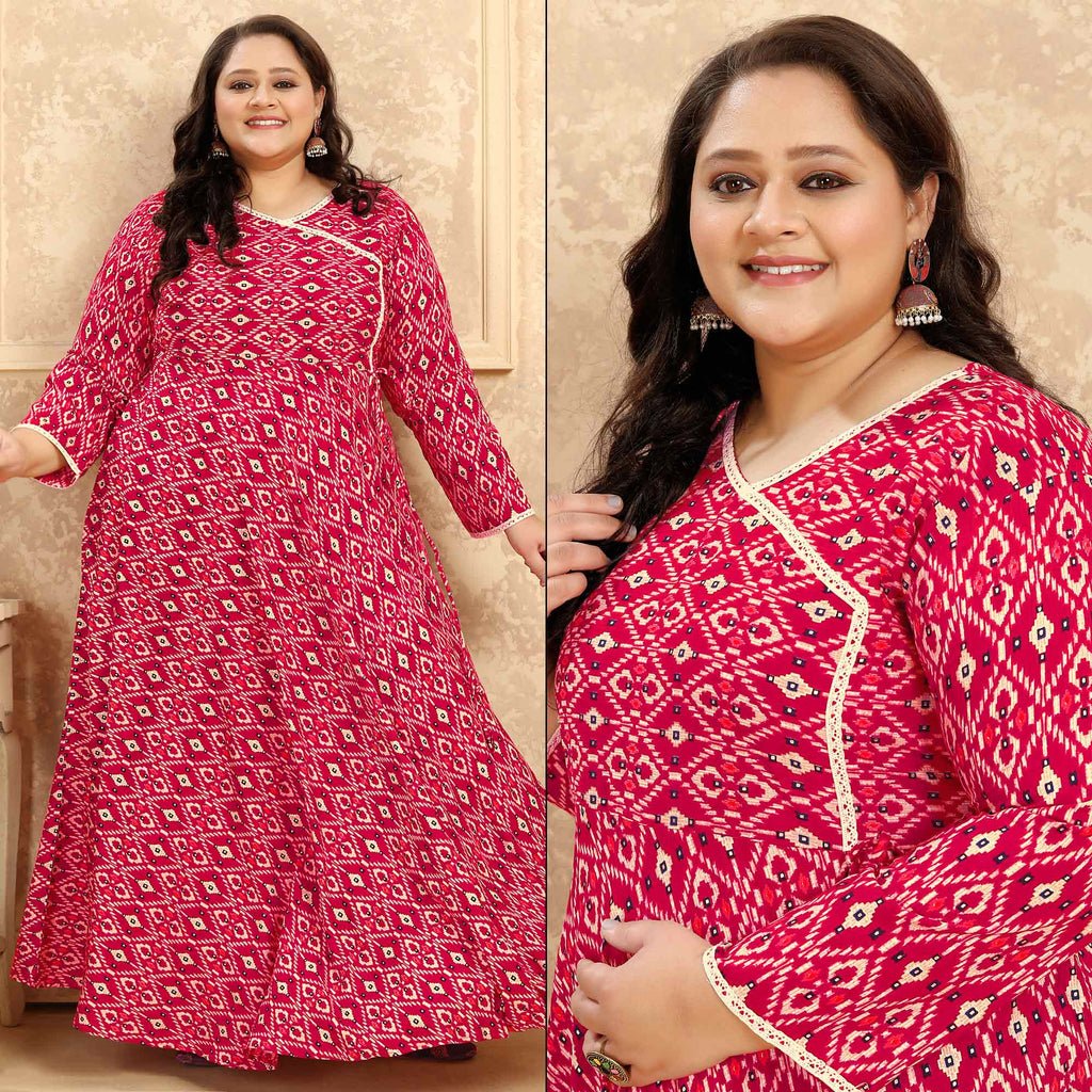 Pink Printed Rayon Long Kurti
