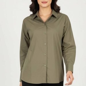 Trendy Olive Green Solid Cotton Blend Casual Shirt With Classic Spread Collar Finish
