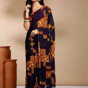 Mira Rustic Navy Blue Geometric Printed Pure Georgette Saree