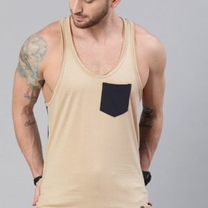 Hipster Men Beige Solid Round Neck T-shirt
