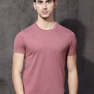 Hipster Men Pink Melange Solid Round Neck T-shirt