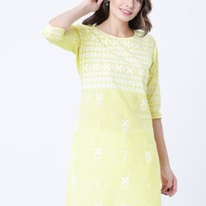 Mira Women Yellow & White Printed Tunic